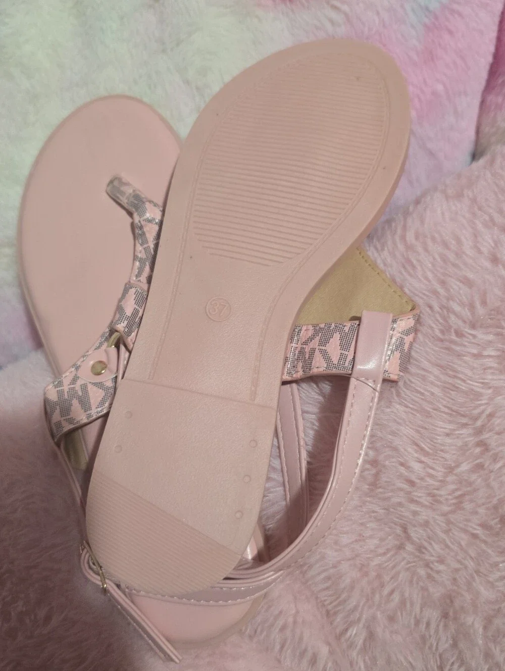 Michael Kors Pink Logo Thong Sandals with Gold Accents